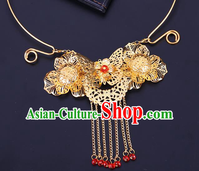 Traditional Chinese Jewelry Accessories Necklace Ancient Hanfu Golden Flowers Necklet for Women