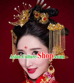 Chinese Traditional Wedding Xiuhe Suit Hair Accessories Ancient Hairpins Complete Set for Women