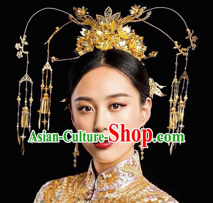 Chinese Traditional Wedding Bride Phoenix Coronet Xiuhe Suit Hair Accessories Ancient Hairpins Complete Set for Women