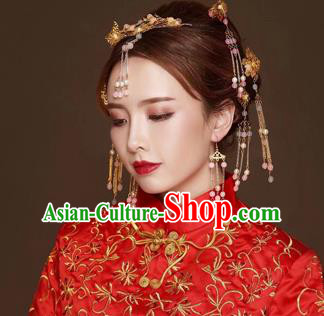 Chinese Traditional Handmade Hair Accessories Bride Frontlet Xiuhe Suit Hair Clips Ancient Hairpins Complete Set for Women