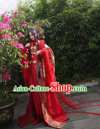 Chinese Ancient Cosplay Swordsman Embroidered Wedding Costume Jin Dynasty Emperor Red Clothing for Men