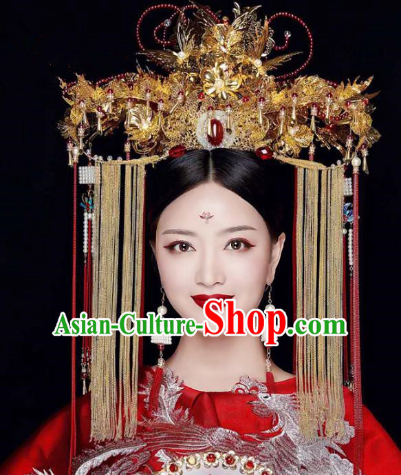 Chinese Ancient Handmade Hair Accessories Traditional Queen Phoenix Coronet Hairpins Complete Set for Women