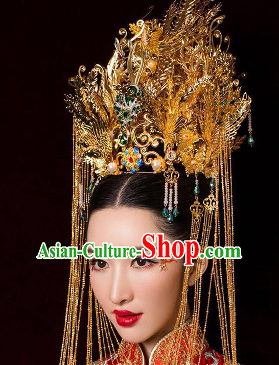 Chinese Ancient Handmade Palace Luxurious Phoenix Coronet Traditional Hair Accessories Xiuhe Suit Hairpins for Women