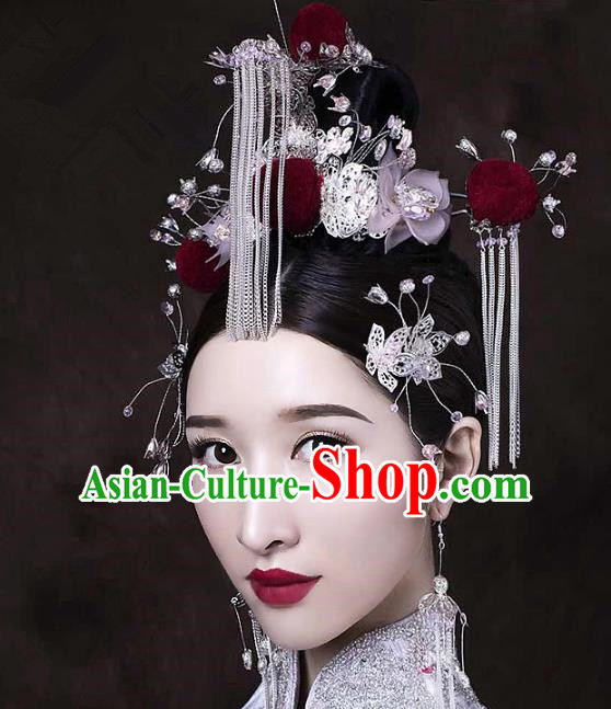 Chinese Ancient Handmade Phoenix Coronet Hair Accessories Traditional Hairpins Complete Set for Women