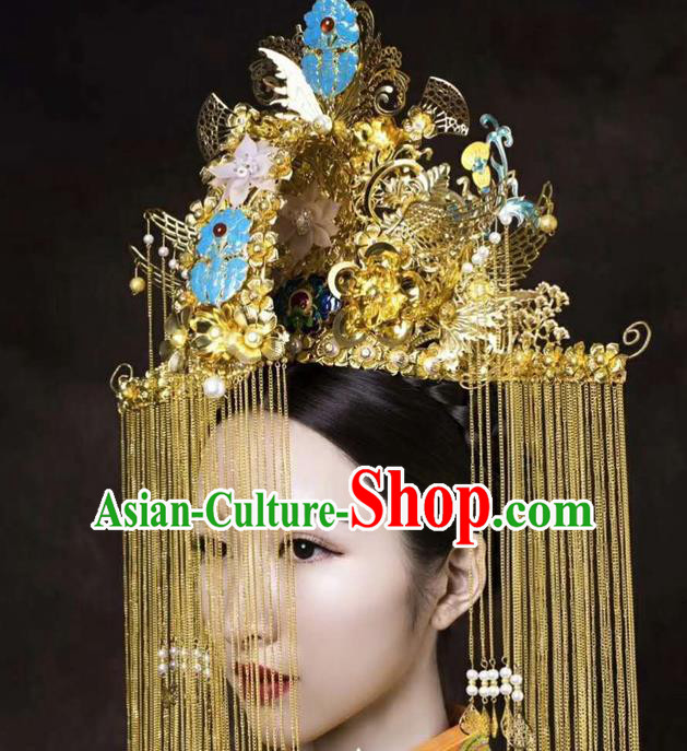 Chinese Ancient Handmade Palace Tassel Phoenix Coronet Hair Accessories Traditional Hairpins for Women