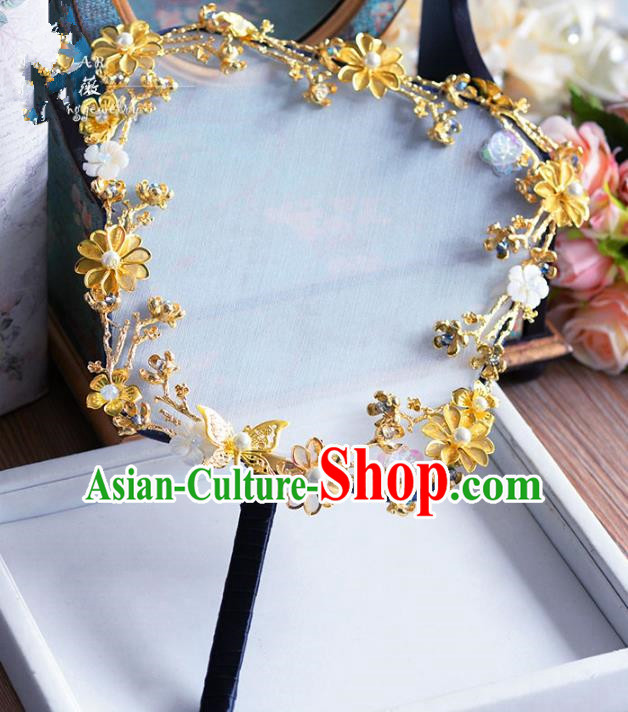 Chinese Handmade Wedding Accessories Palace Fans Hanfu Golden Flowers Fans for Women