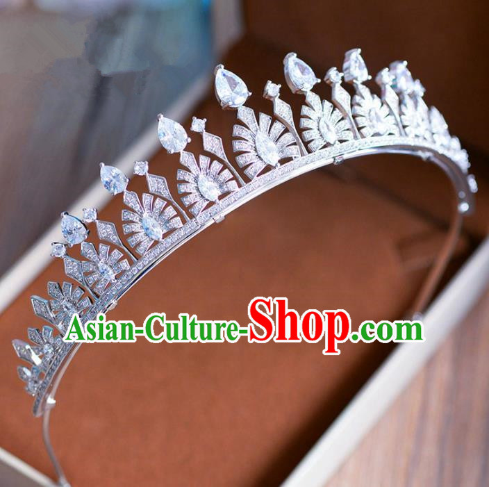 Top Grade Handmade Baroque Zircon Hair Accessories Princess Royal Crown Headwear for Women