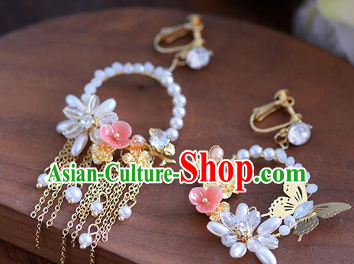 Top Grade Handmade Wedding Butterfly Earrings Accessories Bride Pearls Eardrop for Women