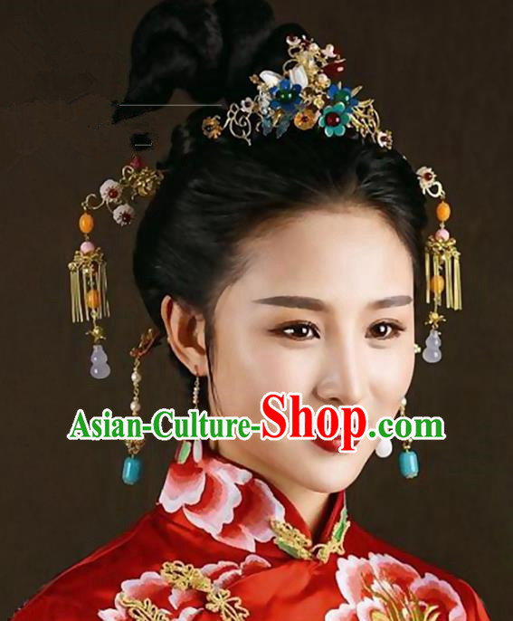 Ancient Chinese Handmade Hair Accessories Xiuhe Suit Hairpins Complete Set for Women