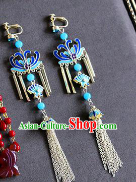 Top Grade Chinese Handmade Wedding Earrings Accessories Bride Blueing Lotus Eardrop for Women