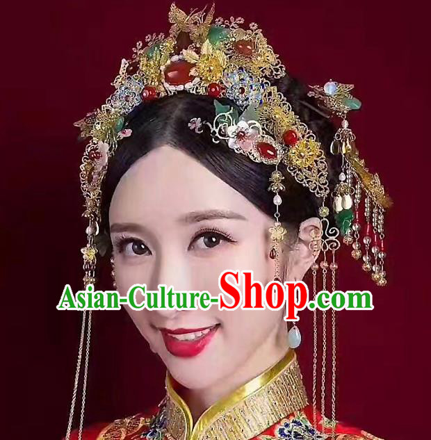 Ancient Chinese Handmade Classical Hair Accessories Xiuhe Suit Phoenix Coronet Hairpins Complete Set for Women