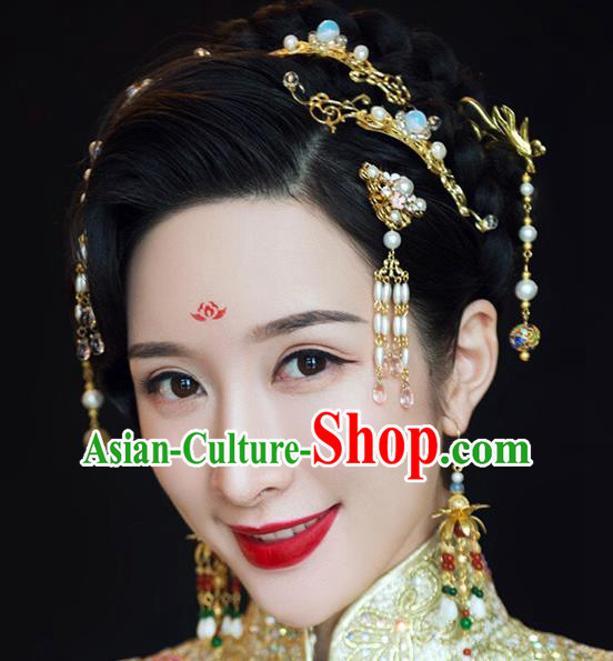 Ancient Chinese Handmade Classical Hair Accessories Tassel Hair Clips Xiuhe Suit Hairpins Complete Set for Women