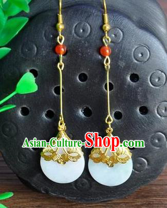Top Grade Chinese Handmade Wedding Accessories Hanfu White Jade Earrings for Women