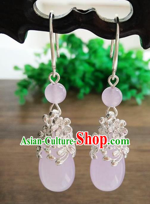 Top Grade Chinese Handmade Wedding Accessories Hanfu Palace Pink Jade Brass Earrings for Women