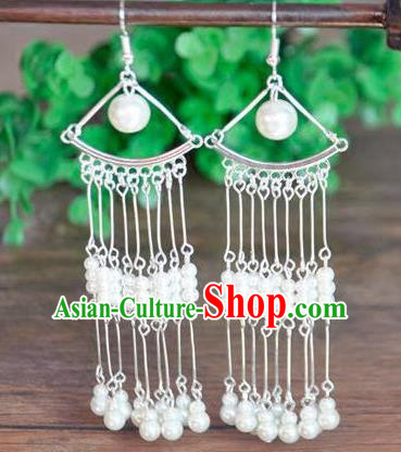 Top Grade Chinese Handmade Wedding Accessories Pearls Tassel Eardrop Hanfu Earrings for Women