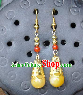 Top Grade Chinese Handmade Wedding Accessories Yellow Beads Eardrop Hanfu Earrings for Women