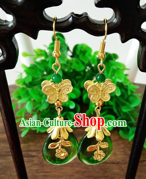 Top Grade Chinese Handmade Accessories Green Eardrop Wedding Hanfu Palace Earrings for Women