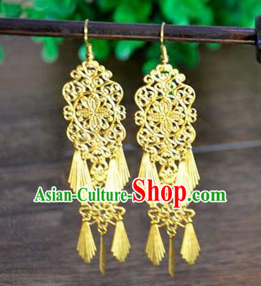 Top Grade Chinese Handmade Accessories Golden Eardrop Wedding Hanfu Palace Earrings for Women