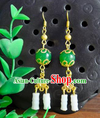 Top Grade Chinese Handmade Accessories Hanfu Eardrop Jade Bamboo Earrings for Women