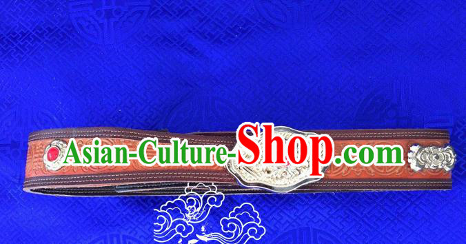 Traditional Chinese Mongol Nationality Waist Accessories, Mongolian Minority Leather Belts Waistband for Women