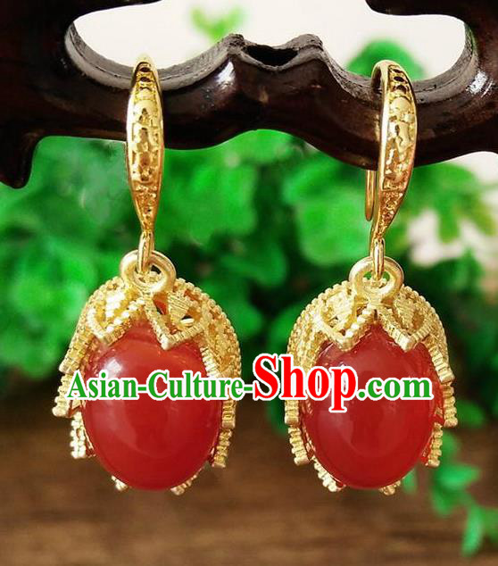 Chinese Handmade Accessories Hanfu Red Jade Eardrop Ancient Earrings for Women