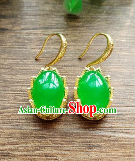 Chinese Handmade Accessories Hanfu Green Jade Eardrop Ancient Earrings for Women