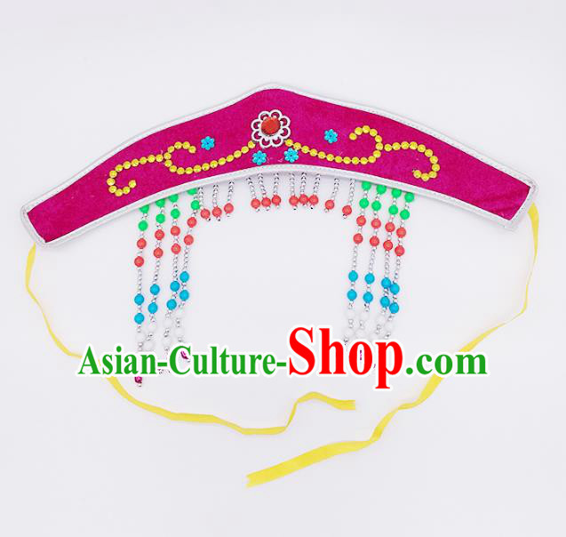 Traditional Chinese Mongol Nationality Rosy Headband, Mongolian Minority Hair Accessories Dance Headwear for Kids