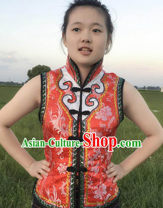 Chinese Mongol Nationality Ethnic Costume Red Vests, Traditional Mongolian Folk Dance Waistcoat for Women