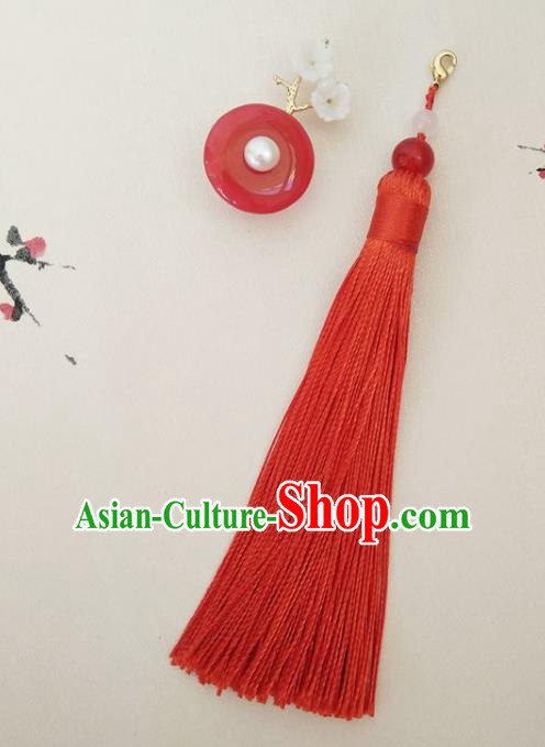 Chinese Ancient Handmade Brooch Jewelry Accessories Red Tassel Peace Buckle Breastpin for Women