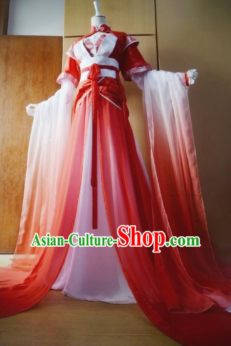 Chinese Ancient Cosplay Princess Costume Tang Dynasty Palace Lady Swordswoman Red Hanfu Dress for Women