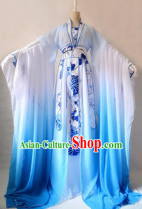 Chinese Ancient Cosplay Palace Princess Costume Jin Dynasty Swordswoman Blue Hanfu Dress for Women