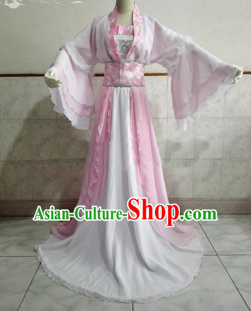Chinese Ancient Cosplay Fairy Costume Tang Dynasty Princess Swordswoman Pink Hanfu Dress for Women