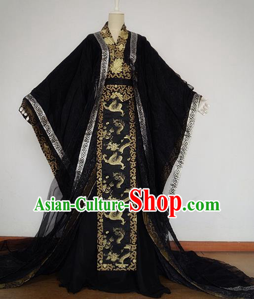Chinese Ancient Cosplay Emperor Black Costume Jin Dynasty King Swordsman Clothing for Men
