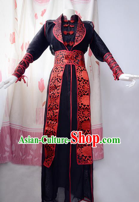 Chinese Ancient Cosplay Scholar Black Costume Han Dynasty Assassin Swordsman Clothing for Men
