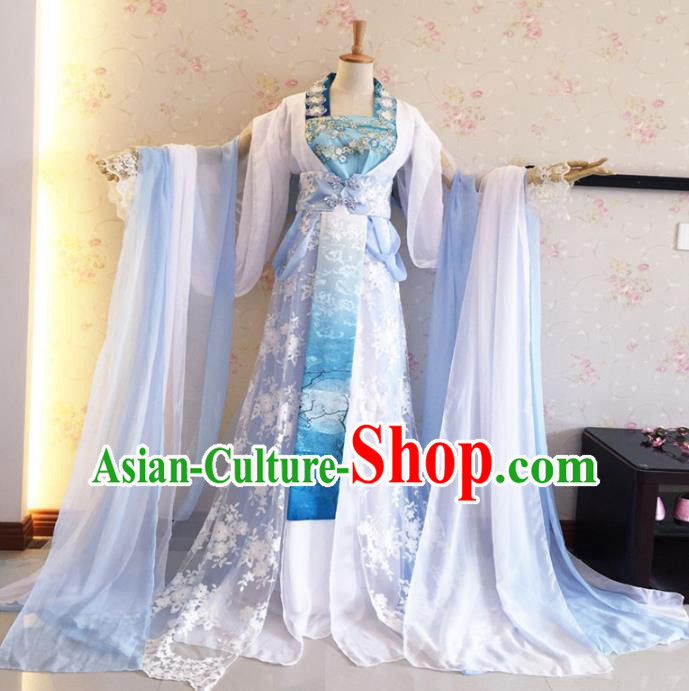 Chinese Ancient Cosplay Fairy Swordswoman Costume Traditional Tang Dynasty Princess Green Hanfu Dress for Women
