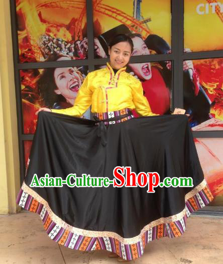 Chinese Traditional Minority Dance Costume Zang Nationality Black Big Swing Skirt for Women