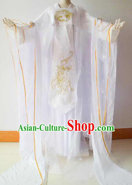 Chinese Traditional Han Dynasty White Hanfu Dress Ancient Princess Embroidered Costume for Women