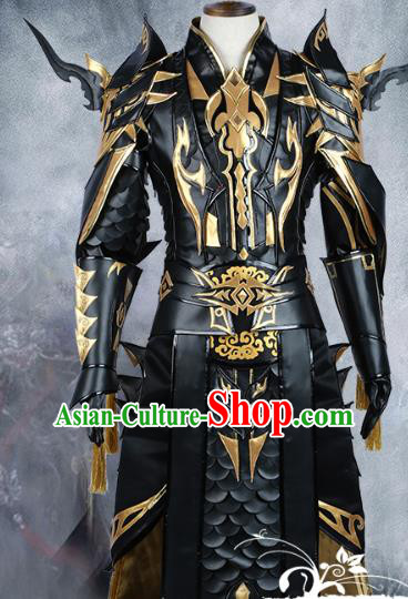 Chinese Ancient Cosplay Knight-errant Black Costume Nobility Childe Swordsman Body Armour Clothing for Men