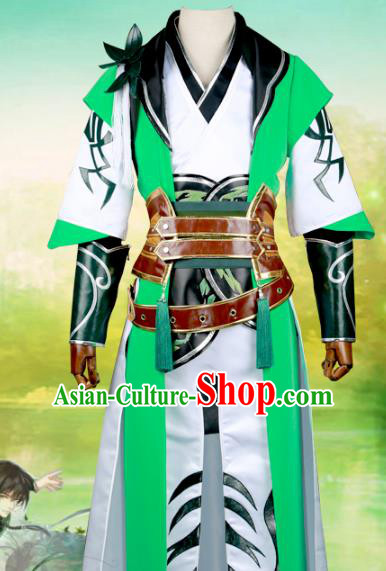 Chinese Ancient Nobility Childe Green Costume Cosplay Swordsman Clothing for Men