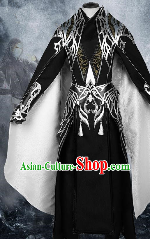 Chinese Ancient Nobility Childe Warrior Black Costume Cosplay Swordsman Clothing for Men