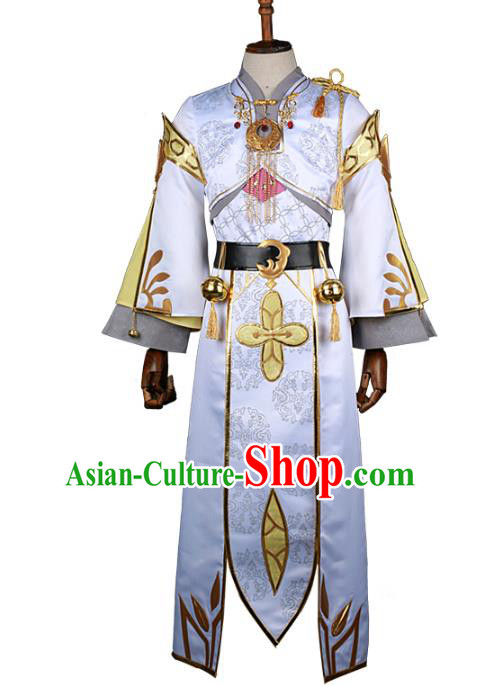 Chinese Ancient Nobility Childe White Costume Cosplay Swordsman Clothing for Men
