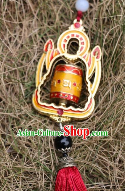 Chinese Zang Nationality Handmade Waist Accessories Red Prayer Wheel Tibetan Minority Sutra-Canisters