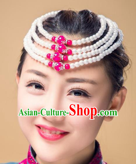 Chinese Traditional Folk Dance Hair Accessories, Mongolian Minority Bride Beads Hair Jewelry Dance Headband for Women