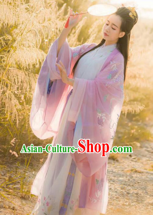 Chinese Traditional Jin Dynasty Palace Princess Hanfu Dress Ancient Nobility Lady Embroidered Clothing for Women