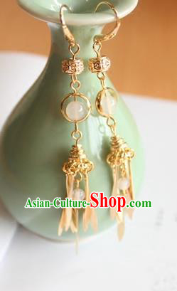 Chinese Ancient Handmade Earrings Accessories Hanfu Golden Tassel Eardrop for Women