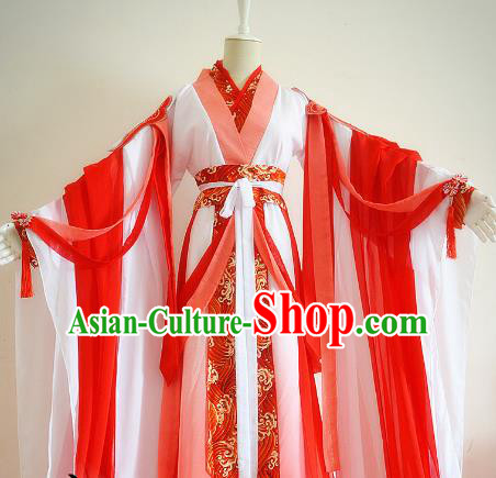 Chinese Traditional Han Dynasty Imperial Concubine Red Hanfu Dress Ancient Court Lady Clothing for Women