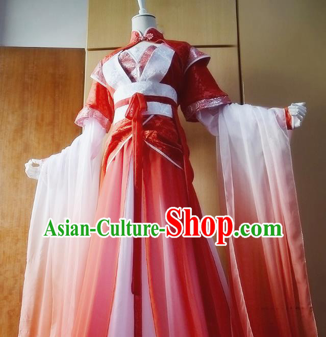 Chinese Traditional Han Dynasty Swordswoman Red Hanfu Dress Ancient Fairy Clothing for Women