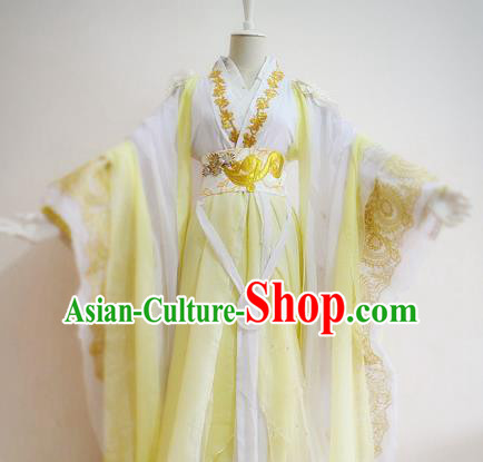 Chinese Han Dynasty Empress Yellow Hanfu Dress Ancient Fairy Traditional Clothing for Women