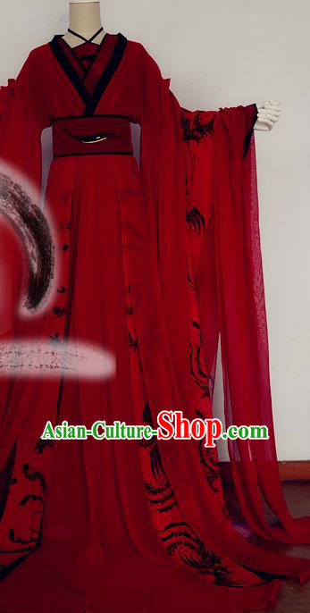Chinese Han Dynasty Imperial Consort Red Hanfu Dress Ancient Fairy Traditional Costume for Women
