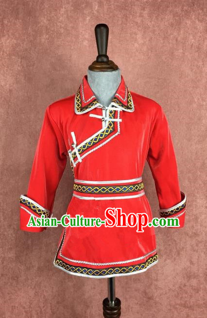 Chinese Traditional Children Ethnic Costume Red Mongolian Robe, China Mongolian Minority Folk Dance Clothing for Kids